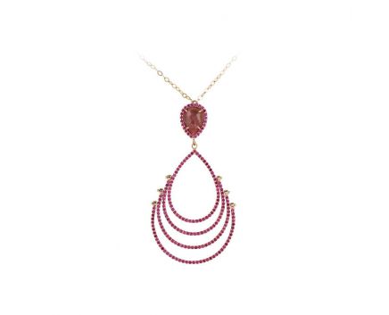 Necklace with zirconia and rhodonite with rozhovy gold 2-205 838