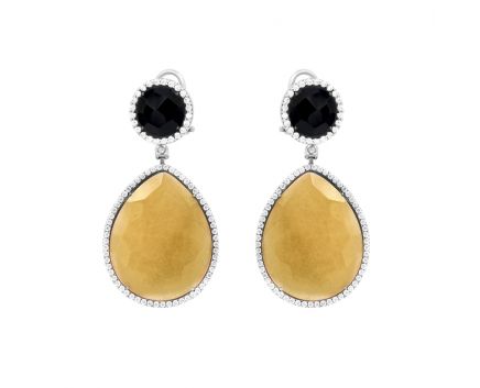 Earrings with white gold jasper fianity and onix 2С138-0142