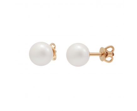 Earrings with pearls in rose gold 7mm 2С449НП-0212