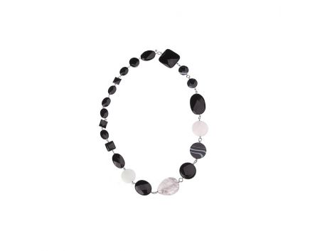 Necklace with agate, quartz and onyx in silver 3-113 224