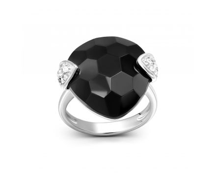 Silver ring with onyx 3-183 750