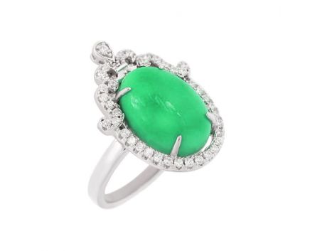 Silver ring with imit. green agate and fianitami 3К291-0044-1