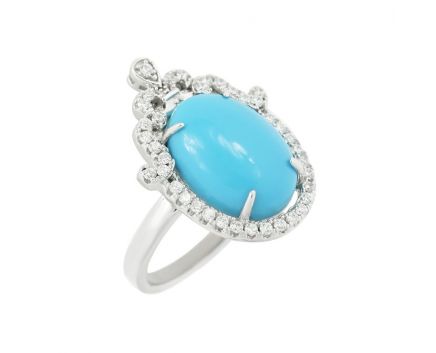 A ring with fianitami and imit. turquoise with silver 3-204 055