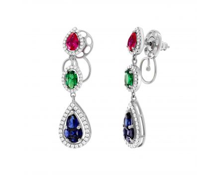 Earrings with artificial rubies, sapphires and sapphires 3C155-0096