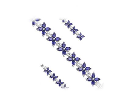 Silver bracelet with cubic zirconias and sapphires NATKINA Flower