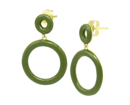 Grass Enamel Yellow Rhodium Earrings