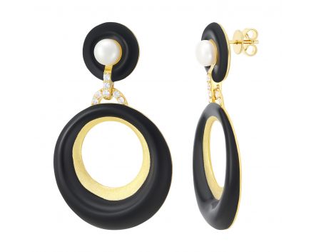 Earrings with black enamel yellow rhodium