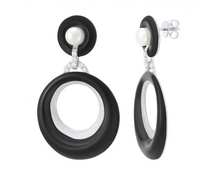 Silver earrings with black enamel