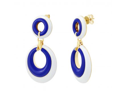 Silver earrings in a combination of white and blue enamel 3S155-0167-1
