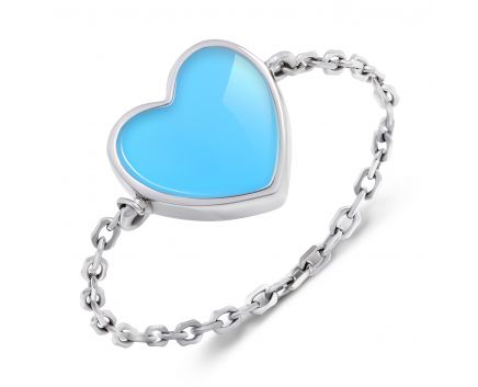 Heart ring white rhodium enamel turquoise