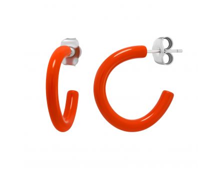 Earrings orange enamel white rhodium