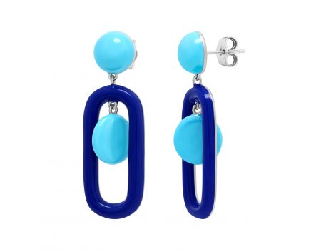 Earrings enamel turquoise, blue white rhodium