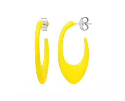 Earrings enamel yellow white rhodium