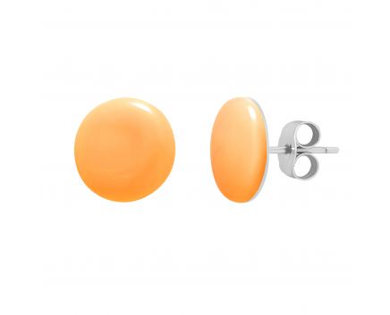 Button earrings orange enamel