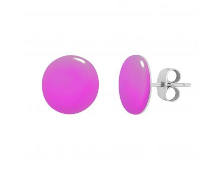 Button earrings dark pink enamel