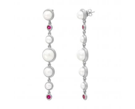 Сережки Astrid з перлами та штучними рубінами в білий родій