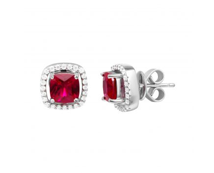 Transformer earrings with zirconias and a piece ruby ​​in silver 3С376-0194