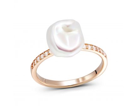 Ring with cubic zirconia and pearl in silver 3K862-0001