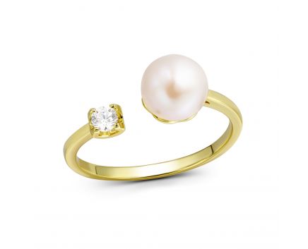 Ring with pearl and cubic zirconia in silver 3K862-0005