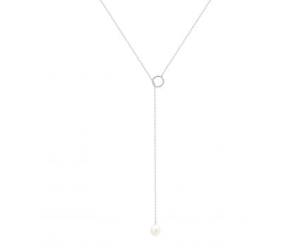 Necklace-Tie with a pearl in silver 3L862-0005