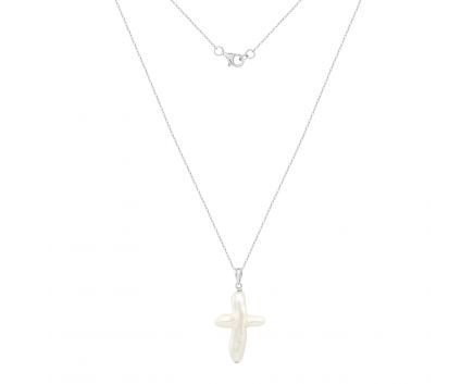 Silver cross necklace with pearl 3L862-0006