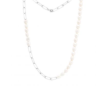 Silver necklace with pearls 3L862-0019