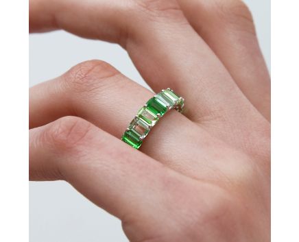 Silver ring with green fianitas 3К656-0064