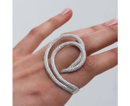 Silver ring with fianitas 3К656-0070