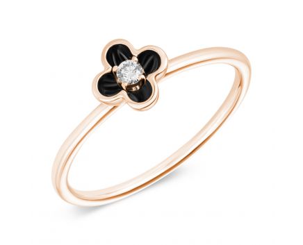 Ring with diamond and black rhodium in rose gold Flower