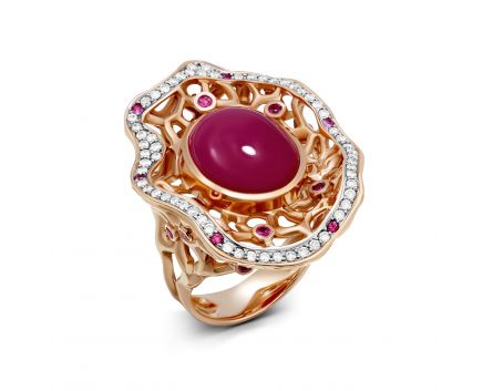 Кольцо с бриллиантами и рубинами в розовом золоте 8-215 119