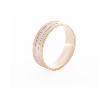 Обручальное кольцо из бело-желто-розового золота
